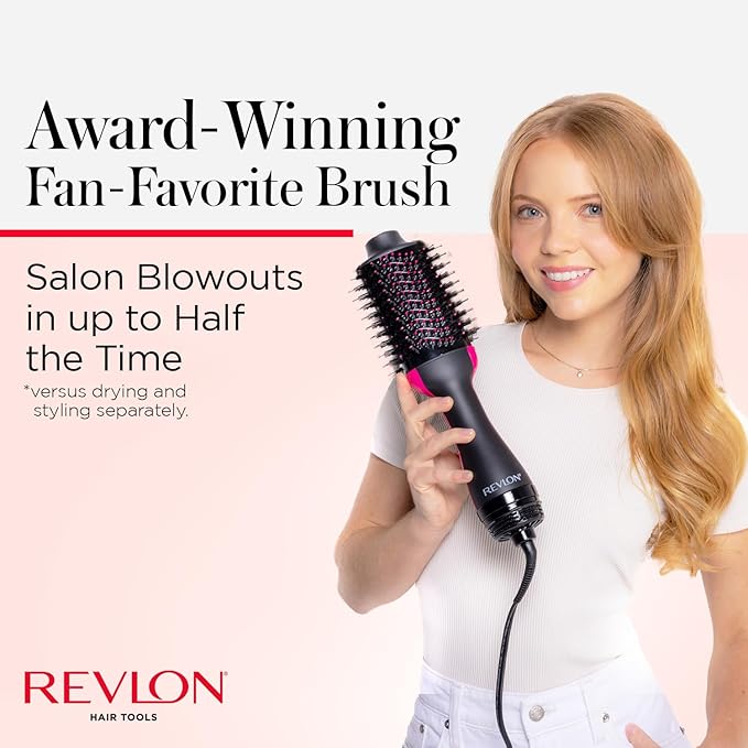 REVLON One-Step Volumizer Hair Dryer and Styler, Improved Motor for Less Frizz, More Shine, and Reduced Heat Damage for Salon Style Round Brush for Blowout, Black (Amazon Exclusive)