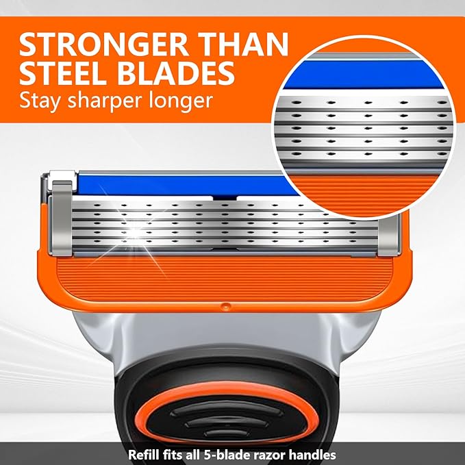 16 Count Razor Blade Shaving Razor Blade Refills for Fusion 5, Orange New Version