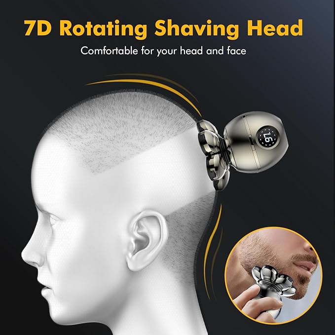 Head Shavers for Bald Men, 7D Magnetic Bald Head shavers Waterproof Mens Head Shaver for Wet/Dry Use, LED Display Electric Razor Type-C Wireless Charging, 360°Close Shave for Men