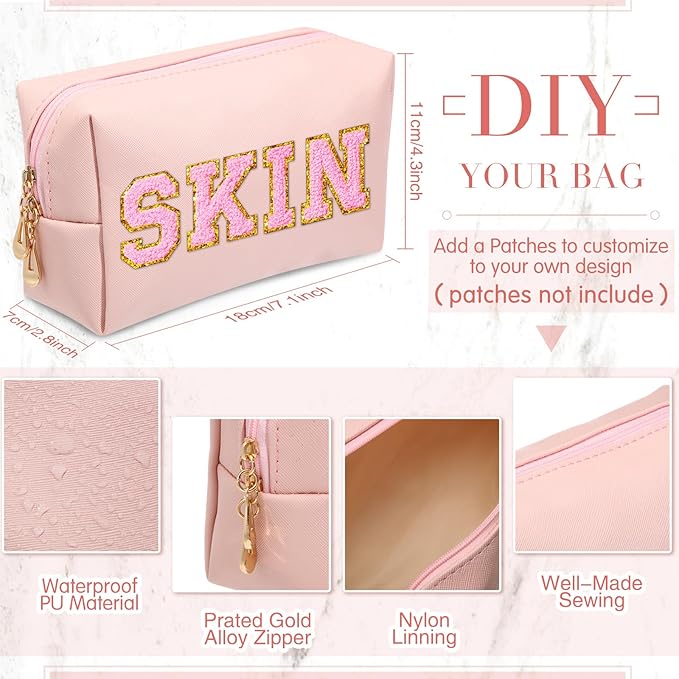 Sanwuta 9 Pcs Preppy Makeup Bag PU Leather Cosmetic Bag Makeup Pouch Plain Waterproof Toiletry Organizers for Traveling Preppy Travel Purse End of the Year Teacher Gifts Bulk(Macaron Colors)