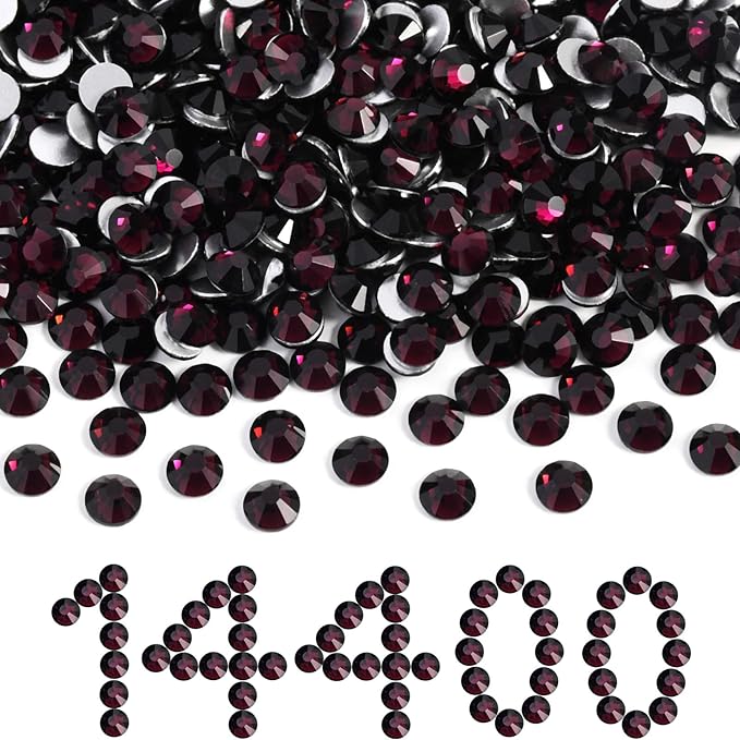 Beadsland Flatback Rhinestones Bulk,14400pcs Burgundy Rhinestones for Nails Crafts Clothes DIY Decoration, Amethyst, SS10, 2.7-2.9mm