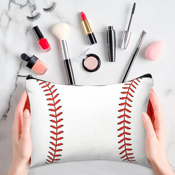 Eccliy 20 Pcs Baseball Makeup Bags Bulk Sport Team Gifts Baseball Cosmetic Bag Accessories for Women Toiletry Zipper Pouch Travel Canvas Gifts Stuff for Party Team Players Lover