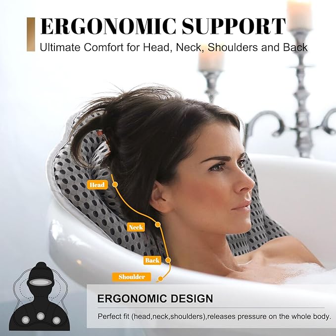 Bath Pillow Bathtub Pillow, 4D Bath Pillows for Tub Neck and Back Support, Luxury Spa Bath Tub Pillow Fit Hot Tub, Bathtub, Relaxing Bath Accessories Spa Gifts for Women Adults