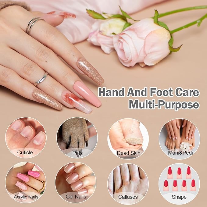 Cordless Electric Nail File Set, 10 Speeds Professional Manicure Pedicure Kit with LED Light & LCD Screen, Portable Nail Drill for Natural & Acrylic Nails, Human & Pet Thick Toenails (Pink)