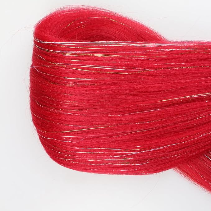 Upgraded Braiding Hair Extension Mix Tinsel, Pre Stretched Braiding Hair for Braiding Twist Braids Itch Free Hot Water Setting Yaki Straight Synthetic Hair (Rose red tinsel, 28 Inch (Pack of 3))