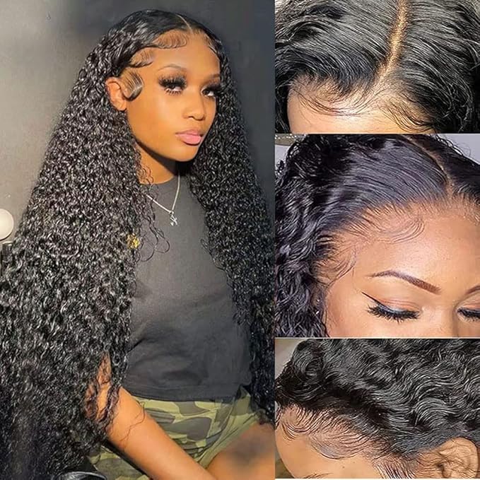Aomllute 13x4 HD Deep Wave Lace Front Wigs Human Hair Pre Plucked Curly Human Hair Lace Frontal Wigs for Women 180% Density Glueless Curly Human Hair Wig With Baby Hair (13x4 Deep Wave Wig,26 Inch)