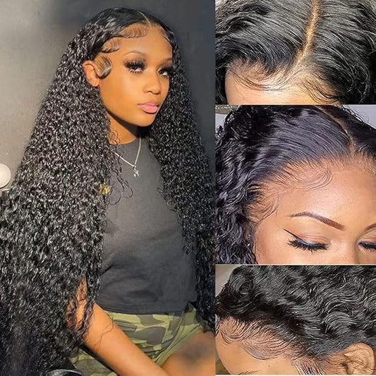 Aomllute 13x4 HD Deep Wave Lace Front Wigs Human Hair Pre Plucked Curly Human Hair Lace Frontal Wigs for Women 180% Density Glueless Curly Human Hair Wig With Baby Hair (13x4 Deep Wave Wig,26 Inch)
