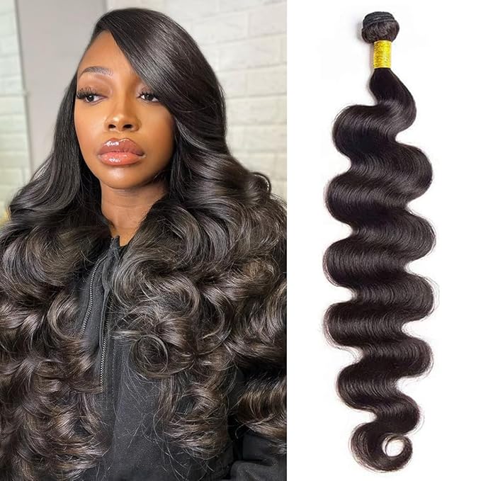 Cirvty 26 Inch Body Wave Bundle Human Hair 1 Bundles Body Wave Bundles 100% Unprocessed Brazilian Virgin Hair Bundles Double Weft Weave Bundles Human Hair Natural Black Color