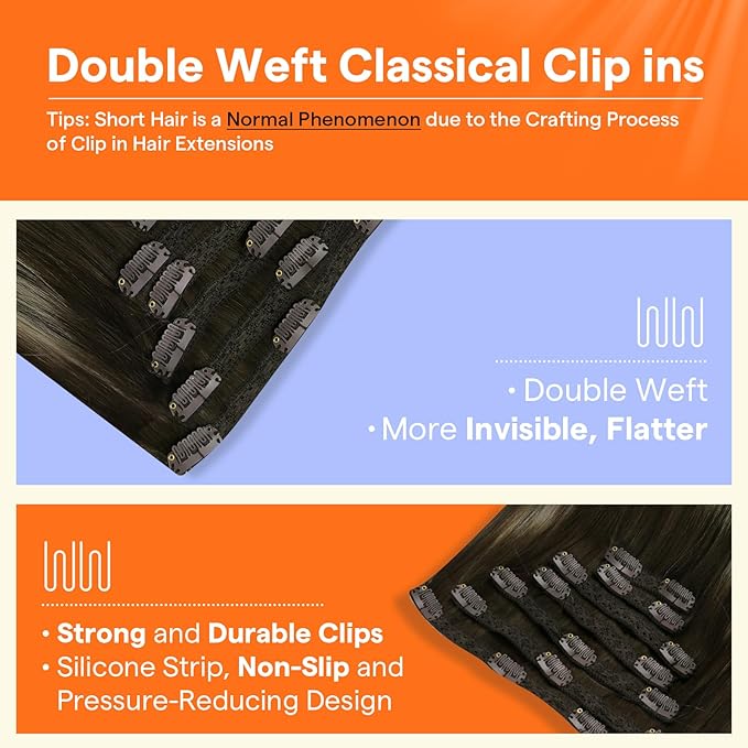 Full Shine Clip in Extensions Real Human Hair Dark Brown Ombre Invisible Clip in Hair Extensions Human Hair Dark Brown Balayage Blonde Remy Hair Extension 20 Inch 7 Pcs 120 G