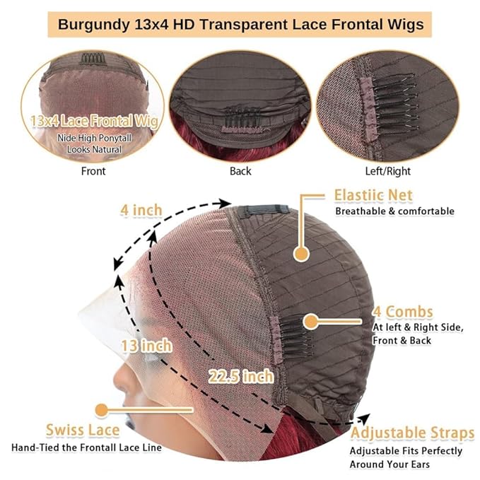 99j Burgundy Lace Front Wigs Human Hair Body Wave Lace Front Wigs Human Hair Pre Plucked 180% Density Wine Red Wig Human Hair Colored Wigs for Women 13x4 HD Lace Frontal Wigs Human Hair 24 inch
