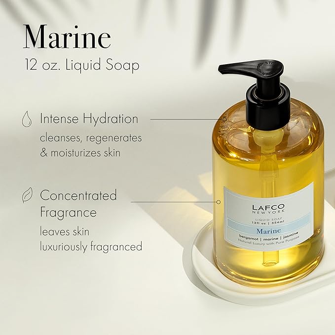 LAFCO New York Liquid Soap, Marine - 12 oz - Regenerates, Protects & Moisturizes - All Skin Types - Hypoallergenic, Synthetic Free & Cruelty Free - Made in Italy