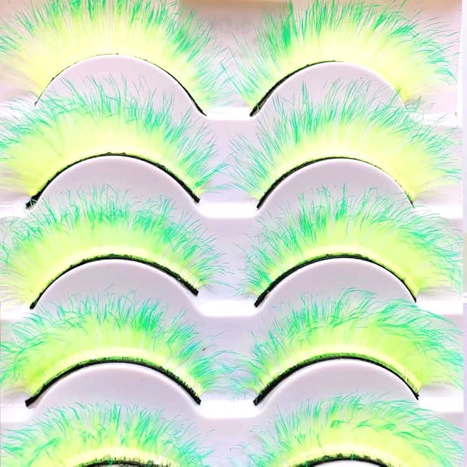 Sunniess Ombre Colored Lashes Silk Protein Fluffy Wispy Volume Fake Lashes for Halloweens Cosplay Party Stage Russian D Curl Lashes with Color Make up Faux Mink False Eyelashes 5 Pairs