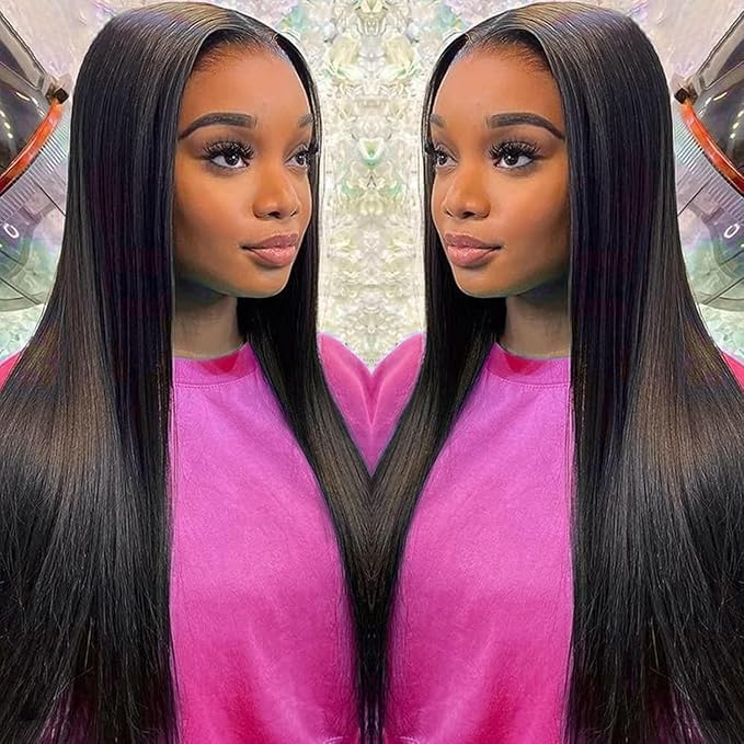 5x5 HD Straight Lace Closure Wigs Human Hair Wear and Go Glueless Wigs Human Hair Pre Plucked Pre Cut with Baby Hair 180 Density Straight Transparent Lace Front Wigs For Women 30 Inch
