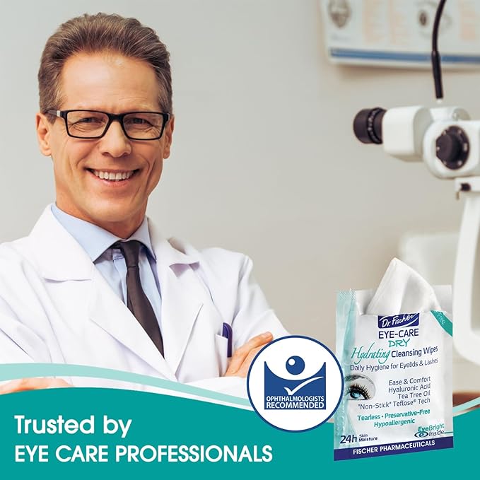 Dr. Fischer Tea Tree Eyelid Wipes - Gentle Eye Wipes for Everyday Eye Cleansing and Hypoallergenic Makeup Remover