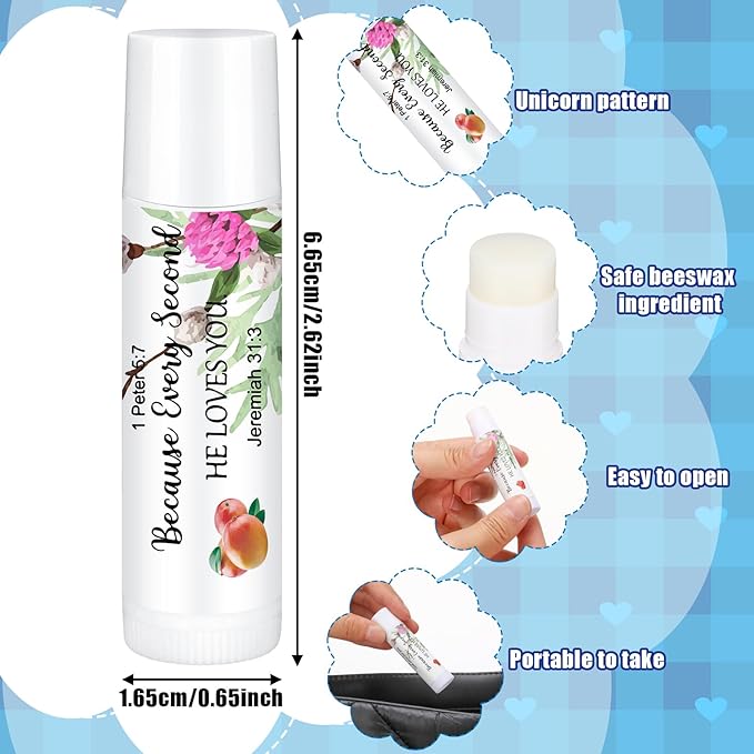 50 Pcs Lip Balm Bulk Christian Gift for Women Faith Religious Bible Verse Lip Balm Inspirational Gift Scripture Moisturizing Lip Care Product for Coworker Sister Teacher (Floral)