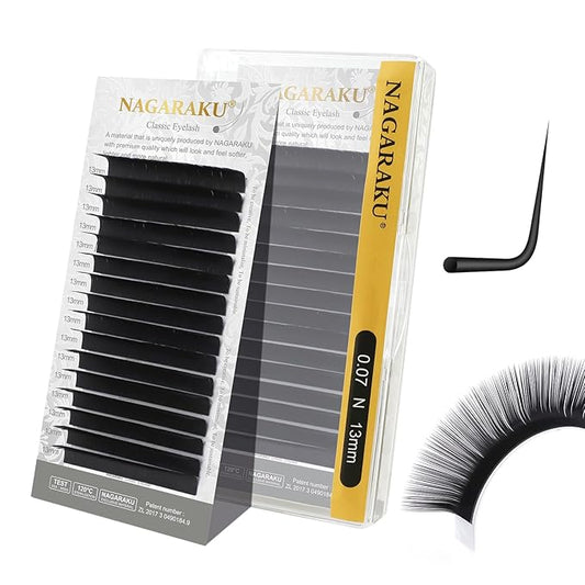 NAGARAKU Eyelash Extensions Individual Lashes Extensions Classic Lash Matte Black 16 Rows Soft Natural Matte Black Professional Beauty Salon Lashes Supplies - 0.07N 13mm