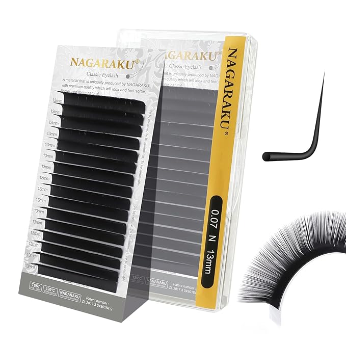 NAGARAKU Eyelash Extensions Individual Lashes Extensions Classic Lash Matte Black 16 Rows Soft Natural Matte Black Professional Beauty Salon Lashes Supplies - 0.07N 13mm