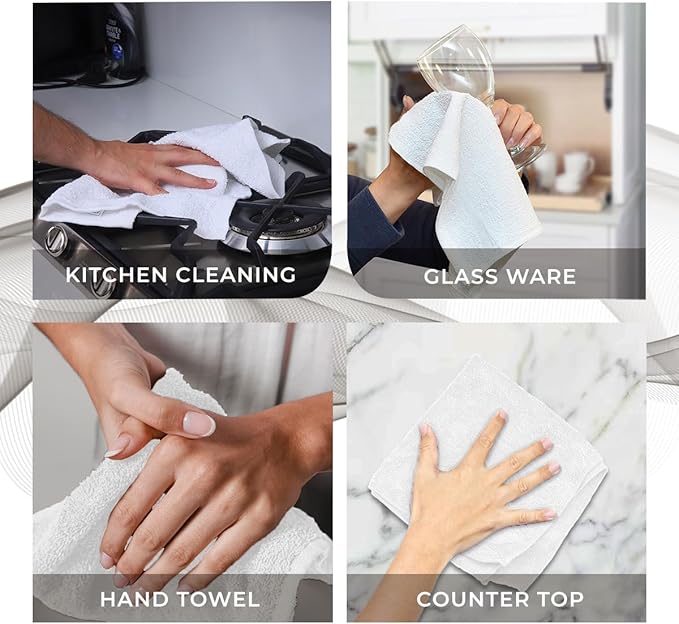 Avalon Towels Cotton Washcloths – (Pack of 60) Size 12x12 Inches, 100% Ring Spun Cotton, Soft & Absorbent Face Towels, Gym Towels, Hotel and Spa Quality, Reusable Fingertip Towels (White)