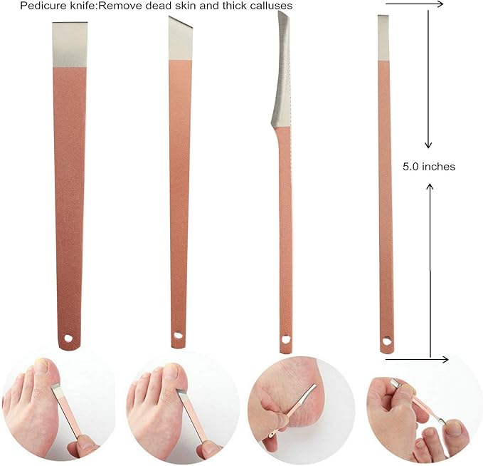 Professional Pedicure Manicure Tools Kit - Erkangsm 8 in 1 Stainless Steel Pedicure Set,Toenail Nipper,Pedicure Knife,Toenail Lifter,Nail Clipper,PU Leather Travel Case,Pink