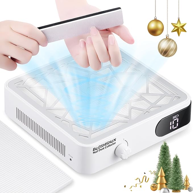 BAOSHISHAN Nail Dust Collector, 50w Rechargeable Nail Vacuum Dust Extractor with 2 Reusable Filters, Low Noise Nail Vacuum Fan for Nail Polishing Home Salon
