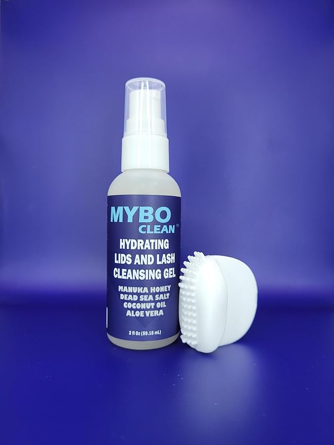 Mybo Clean Eyelid Cleansing Brush for Sensitive Skin (1 Pc) + Hydrating Lids and Lash Cleansing Gel (1Pc) + Travel Bag Ideal for Gentle Cleansing of the Eyelids On the Go