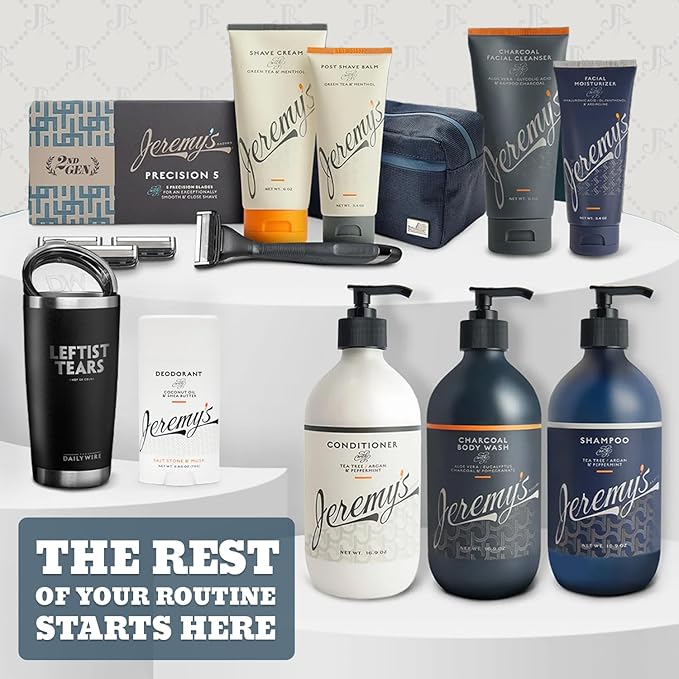 Jeremy's Razors for Men: Precision 5 Blade Razor - Stainless Blades, Lubricating Strip, Precision Trimmer - Men's Shaving Essentials Kit, Travel Shaver Face Body Head Shavers (1 Razor 1 Cartridge)