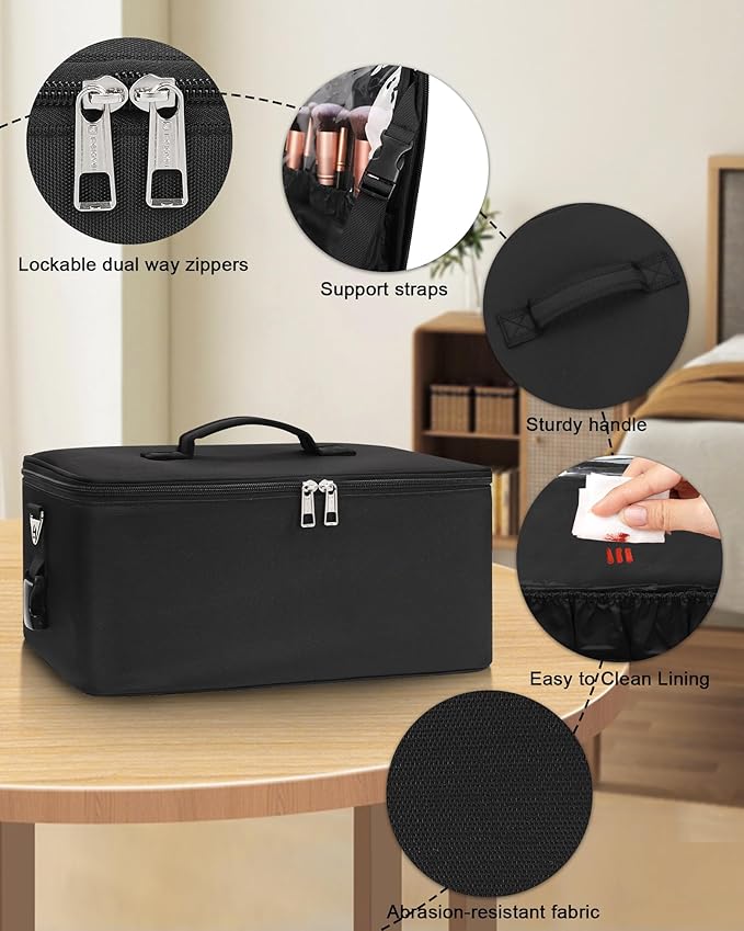 Relavel Makeup Bag Large Makeup Case Professional Cosmetic Storage Organizer Box Brush Holder with 3 Clear Set Bags & Lipstick Plate for Makeup Artists with Shoulder Strap & Adjustable Dividers