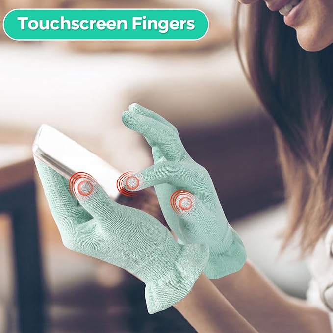 Donfri 6 Pairs Cotton Gloves for Dry Hands, Sleeping Moisturizing Gloves Overnight, Eczema Gloves for Women with Touchscreen Fingers, Lotion Hand Spa Treatment（XS-Green）