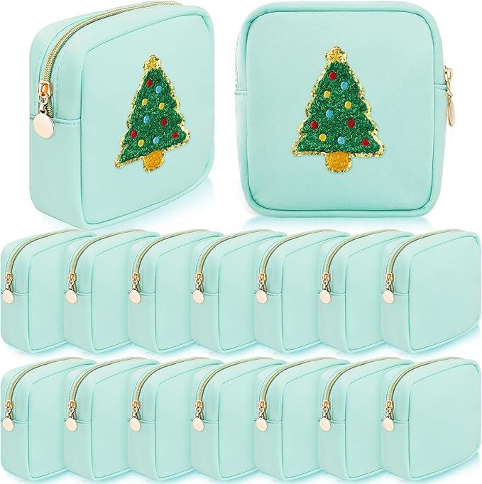 16 Pcs Mini Makeup Bags Bulk Nylon Cosmetic Bags Pouch for Purse Travel Bag Pouch Toiletry Organizer Pouches Bag for Women, Small Zipper Pouch Preppy Coin Purse for Custom Valentines Gifts