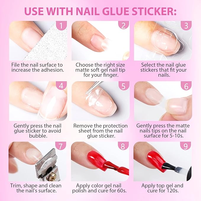 Saviland Soft Nail Gel Nail Tips - 480PCS Short Coffin Full Cover Nail Tips 15 Sizes Matte False Nail Tips Acrylic Nail Tips No Files for Valentine Gift Nail Extensions Nail Art Home DIY