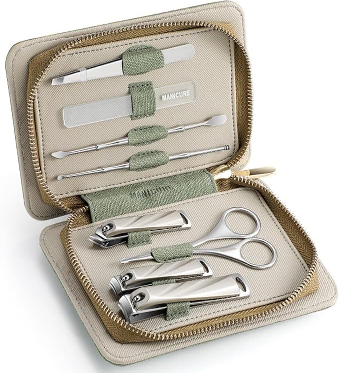 8-Piece Manicure & Pedicure Set - Stainless Steel Nail Clippers, Toenail & Fingernail Cutters with Travel Case, Complete Grooming Kit (Green)