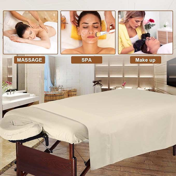 4 Sets Premium Microfiber Massage Table Sheets Set 3 Piece Set Includes Massage Table Cover Fitted Sheet and Fitted Face Rest Cover, Beige