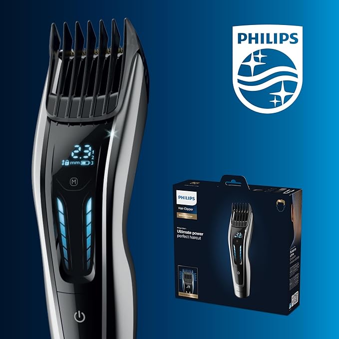 Philips Norelco Hair Clipper 9000 Series, Hair Trimmer, Auto Turbo, Dual Cut Technology, Motorized Combs, 400 Length Settings, 120 Min. Runtime, Zero Maintenance, HC9450/40
