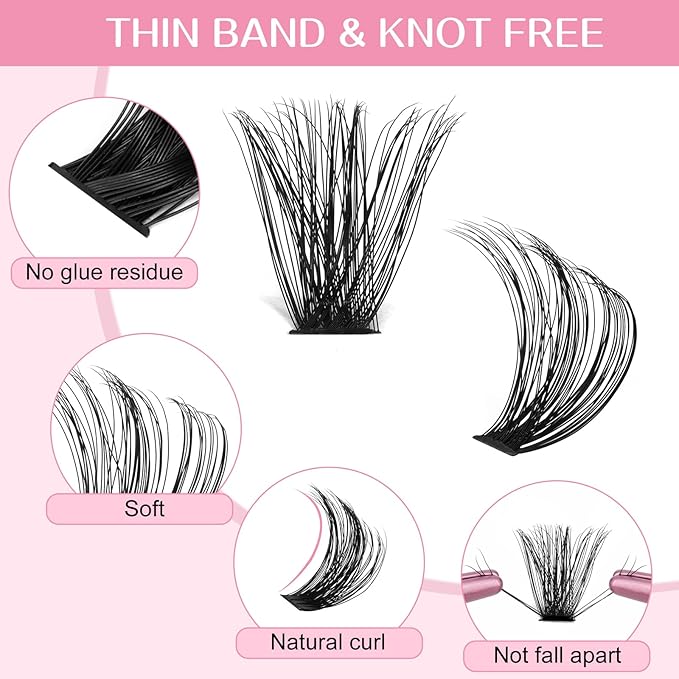 Individual Lashes 80D Mixed 0.05 Lash Clusters 14 Rows that Look Like Eyelash Extensions DIY Lash Extension Self Application At Home (80D-D-9-16mix)