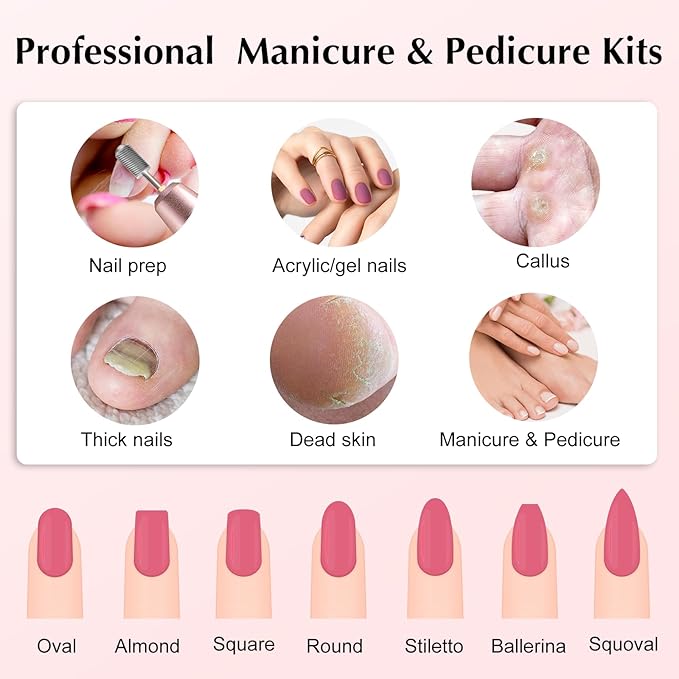 COSLUS Cordless Nail Drill Electric File & Nail Drill Bits Set 7pcs