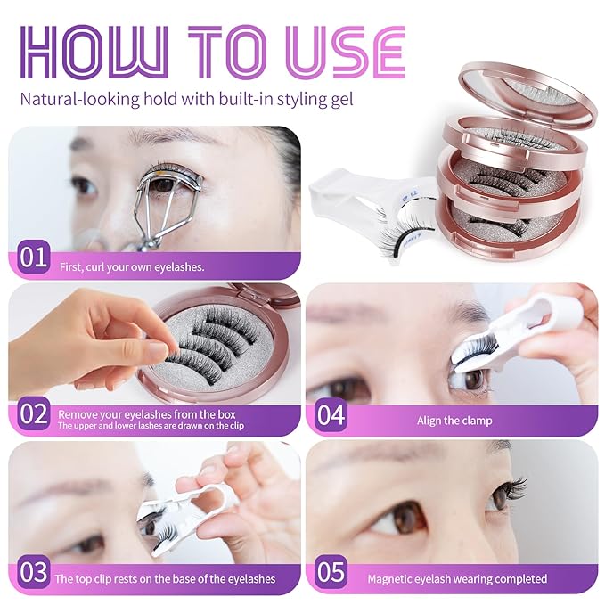 Magnetic eyelashes,3pairs,3styles,natural look,wispy,fluffy,magnetic eyelashes with applicator,No glue needed,Reusable,Waterproof,Easy to apply