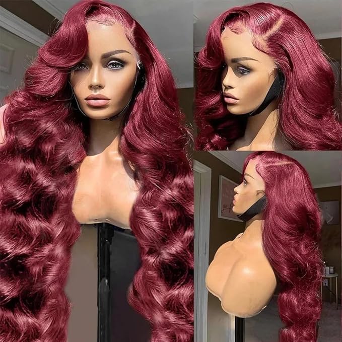 28 Inch 99J Burgundy Lace Front Wigs Human Hair 13x4 HD Transparent Body Wave Lace Front Wigs Human Hair Pre Plucked 99j Burgundy Red Wine Human Hair Wigs for Women