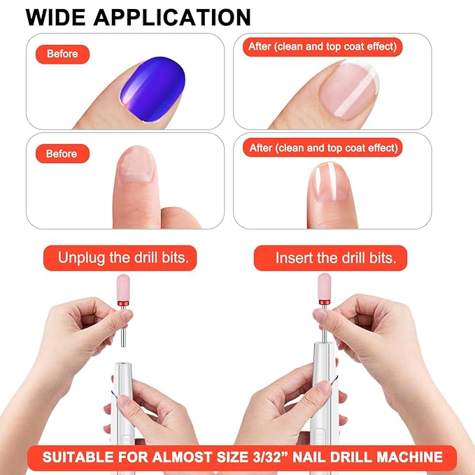 15Pcs Nail Drill Bits Set with Storage Box, 3/32 Inch Tungsten Ceramic Diamond Carbide Nail Drill Bits for Acrylic Gel Polish, Cuticle Efile Remover for Manicure Pedicure