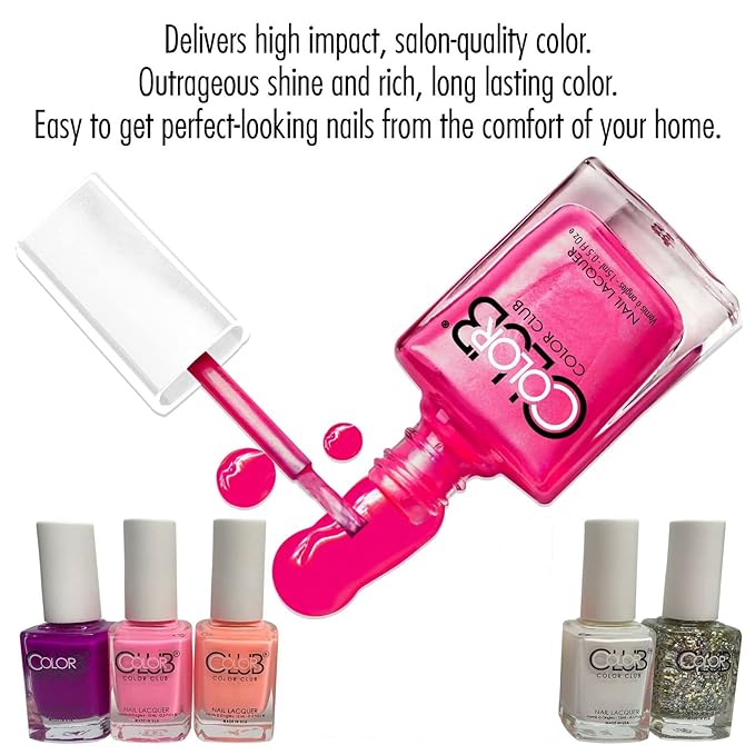 Color Club Girls Night Nail Lacquer Set of 6 - Women and Girls Light Nail Lacquer Set - Quick Dry Nail Art Manicure Set