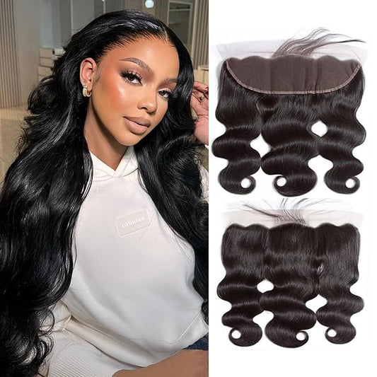 13 x 4 Lace Frontal Closure Body Wave Ear to Ear HD Lace Frontal Pre Plucked 16 Inch Body Wave Human Hair Frontal Closures Free Part 150% Density Natural Black Color