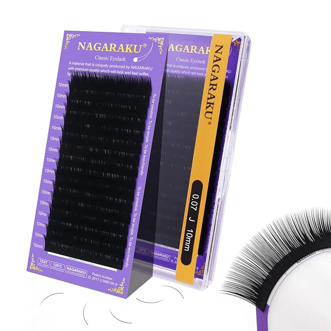 NAGARAKU Eyelash Extensions Individual Lashes Extensions Classic Lash Matte Black 16 Rows Soft Natural Matte Black Professional Beauty Salon Lash Supplies -0.07J 10mm