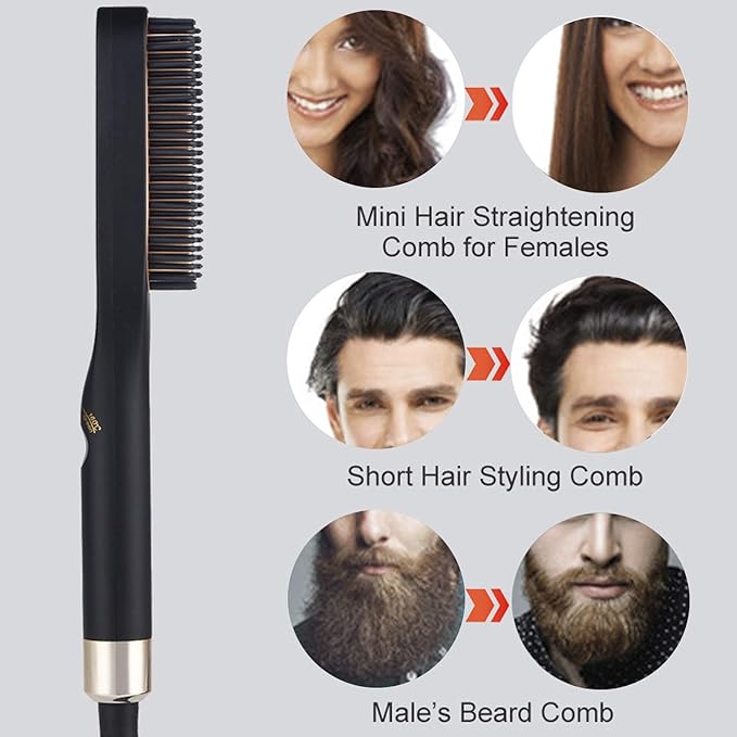 Heated Beard Brush, Electric Mini Beard Straightening Comb Design, Multifunctional Hair Straightener Comb Electric Comb for Hair Combs Beard Straightener Brush for Men(Us)