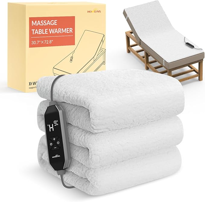 HOMLYNS LuxeHeat Massage Table Warmer Heating Pad, 30" x 72" Soft Fleece Professional Massage Therapy Bed Warmer with 10 Heat Settings, 1-9 Hours Auto Off, Rapid Heating