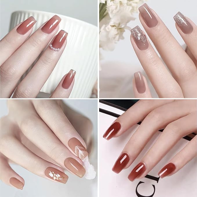Vishine 6pcs Gel Nail Polish Set - Jelly Nude Neutral Skin Color Dusty Rose Maple Red Semi-Transparent Nail Polish - Fall Nail Gel UV LED Soak Off Home DIY 8ml