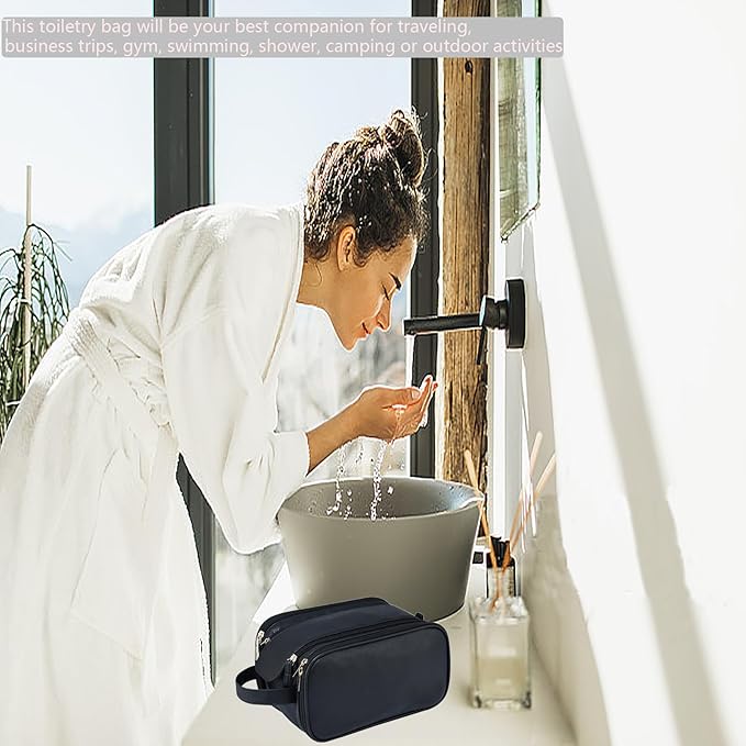 Travel Toiletry Bag for Women PU Leather Triple-layer Double Zipper Toiletry Bags,Waterproof with Handle Mens Toiletry Bag Stowable Brushes, Toiletries Makeup for Business Trips Camping Bathroom Black