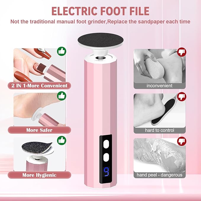Electric Foot Callus Remover, 2-in-1 Electric Foot Filer/Nail Filer, Callus Remover for Feet with 40Pcs+10Pcs Sandpaper Discs, Professional Pedi Feet Care Perfect for Dead Skin Calluses Gift 【Pink】