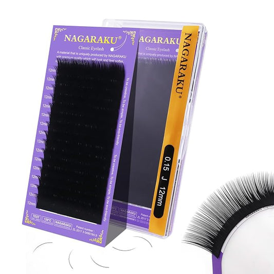 NAGARAKU Eyelash Extensions Individual Lashes Extensions Classic Lash Matte Black 16 Rows Soft Natural Matte Black Professional Beauty Salon Lash Supplies -0.15J 12mm
