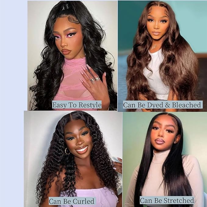 Body Wave Bundles Human Hair 12A Human Hair Bundles 100% Unprocessed Brazilian Virgin Hair 3 Bundle Deals Weave Extensions Real Human Hair Natural Black Color Bundles 24 26 28 Inch