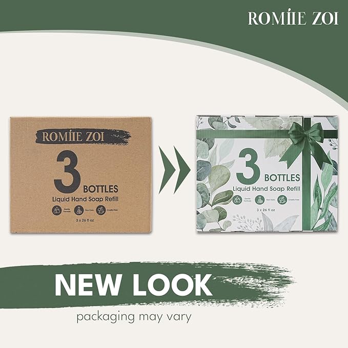 Eucalyptus & Mint Liquid Hand Soap Refills, Gentle & Moisturizing Formula, Natural Cruelty-Free Soap, Large 750 ML Bottles Bulk for Kitchen, Bathroom, and Dispensers (26 FL OZ, Pack of 3)