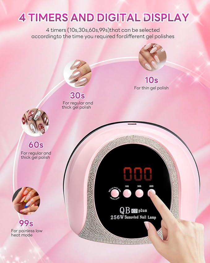 UV LED Light Nail Dryer For Gel Nails Quick Dry, 256W Professional UV Drying Light for Fingernail Polish , 57Pcs Beads Curing Gels Manicure Lamp, Portable Gel Cure Machine with Auto Sensor, 4 Timers